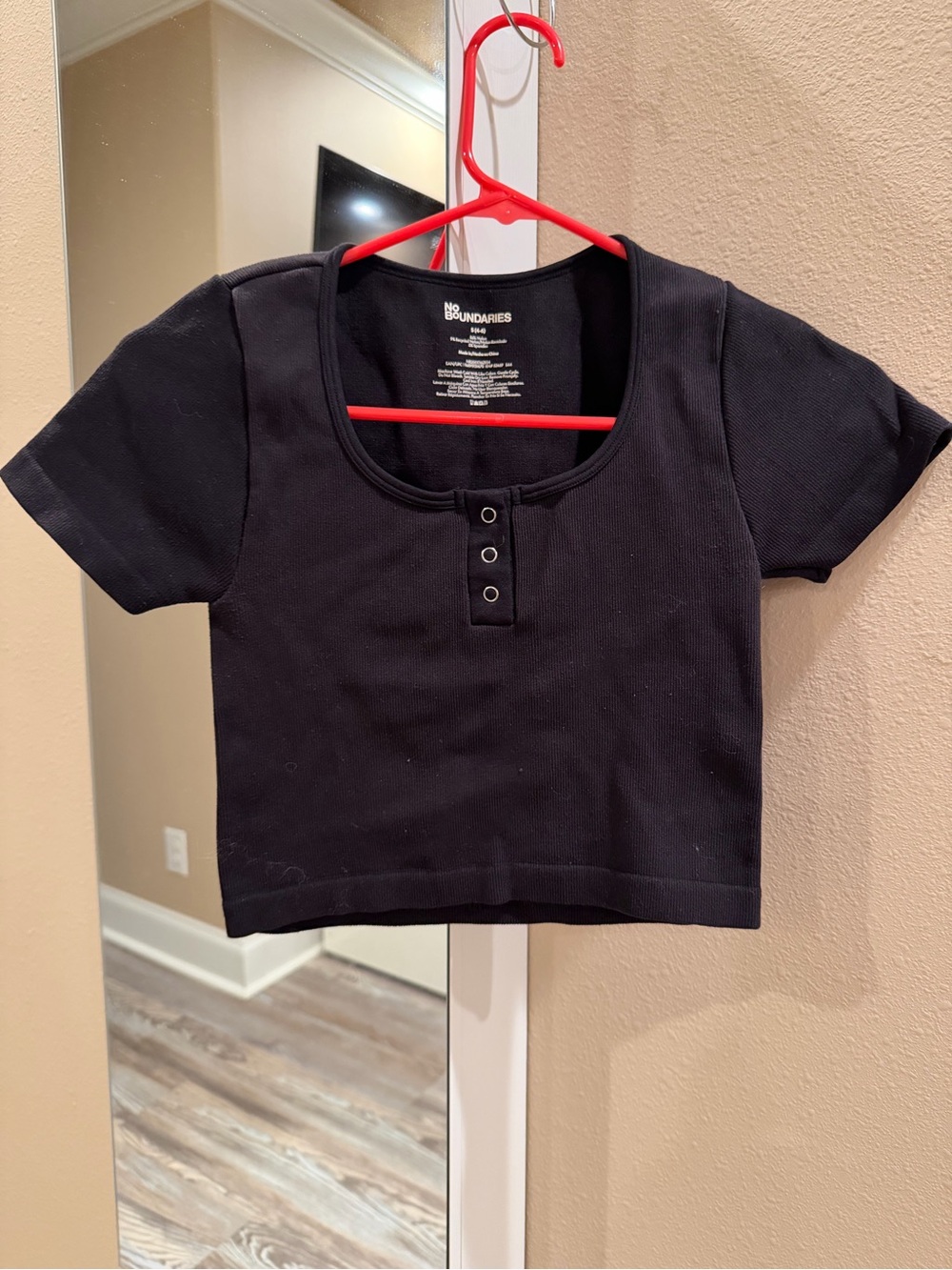 No Boundaries Black Short Sleeve Henley Crop Top